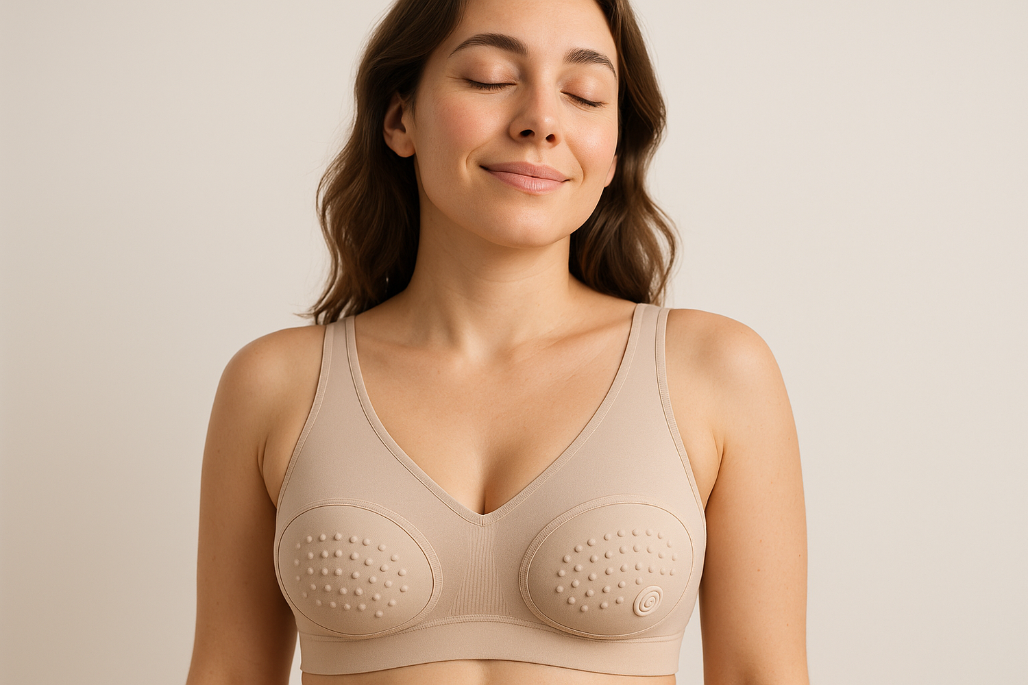 je veux une image ou femme porte le soutien gorge massant que je veux vendre ou on voit la tête jusqu'au ventre avec un esprit de soulagement