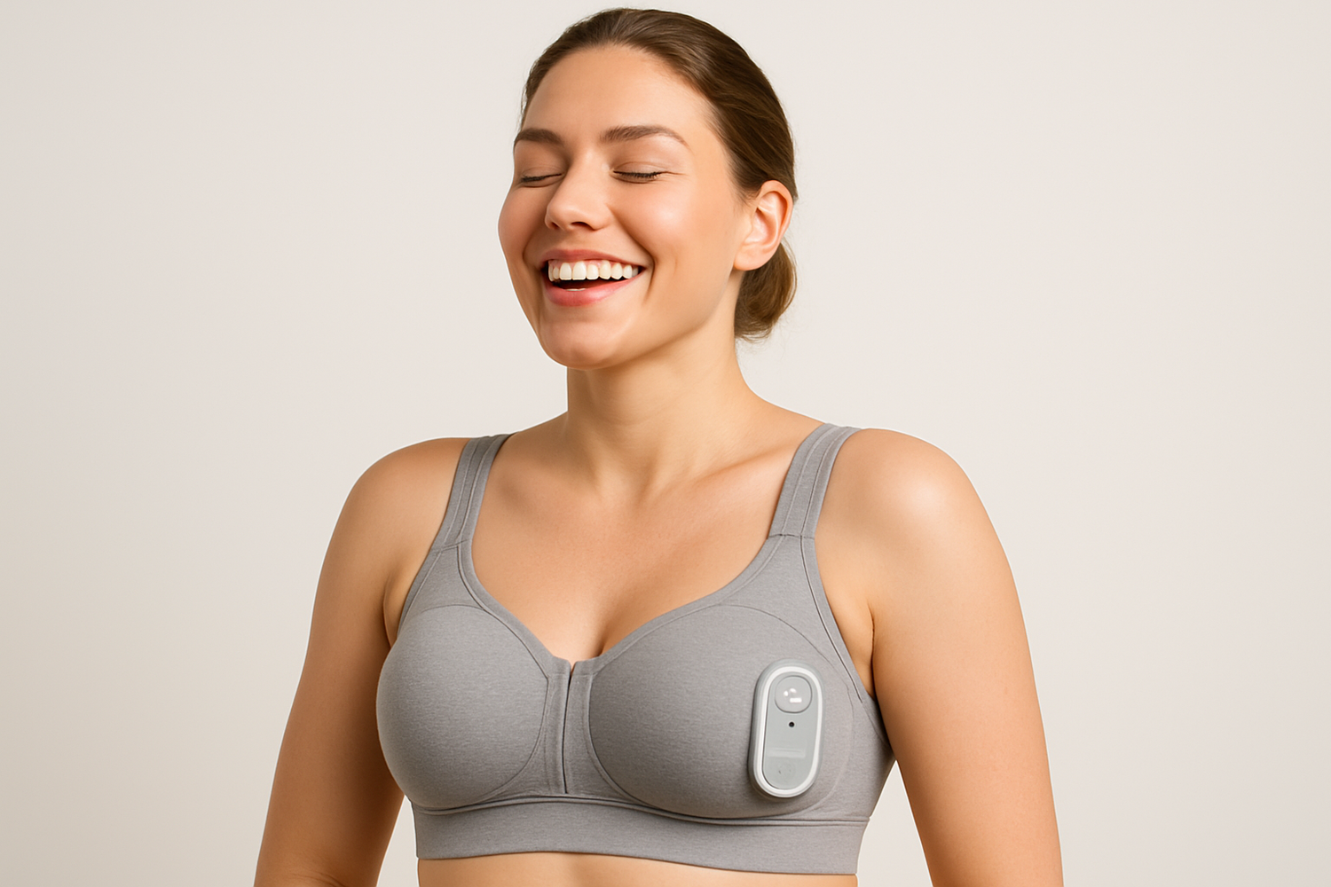 je veux une image ou une femme porte le soutien gorge massant éléctrique avec le sourire et le soulagement pour que sa fasse vraiment vendeur sur mon site
